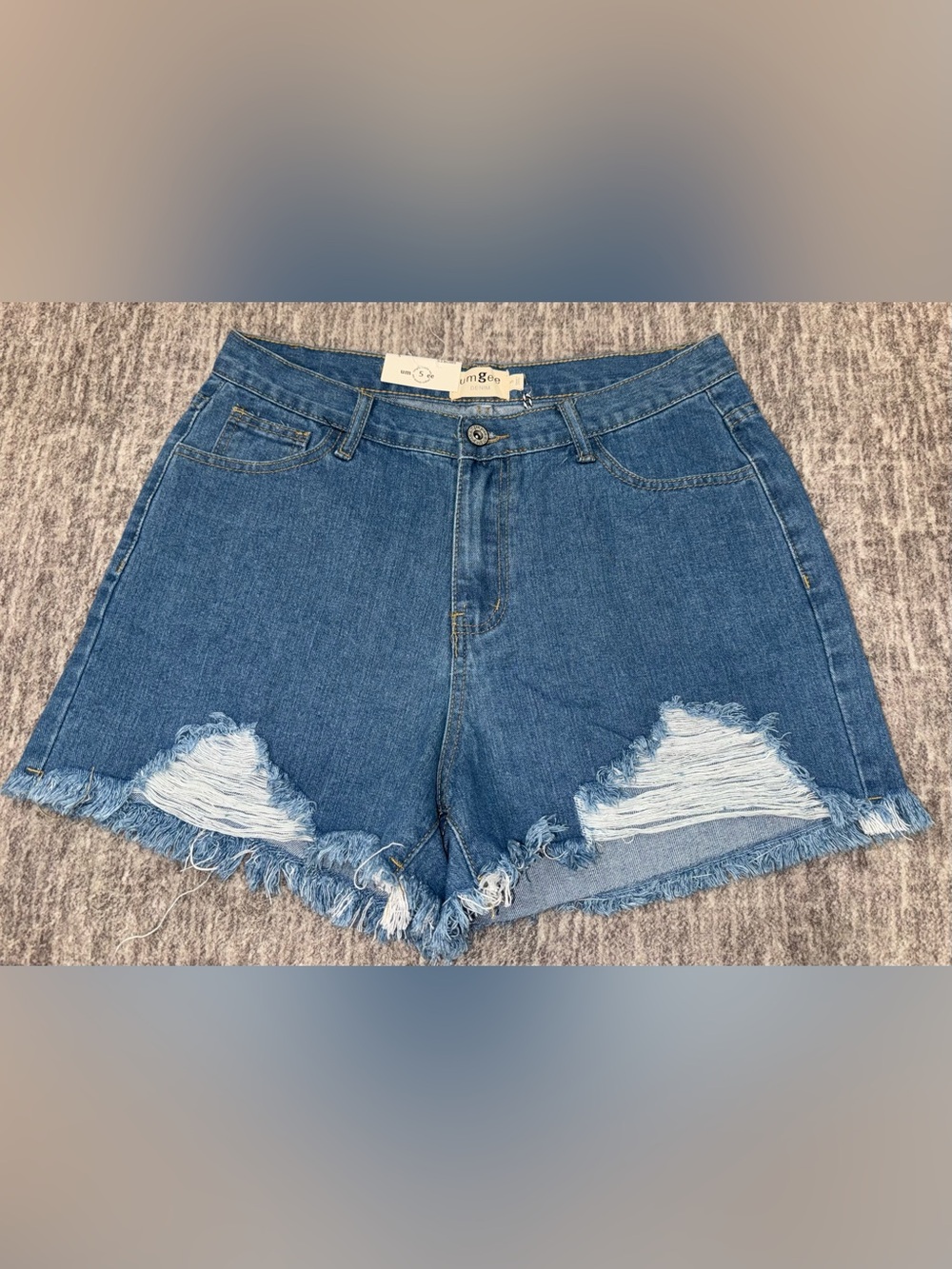 Umgee Medium Blue Distressed Denim Shorts